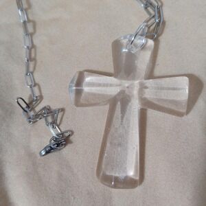 Crystal natural stone clear transparent Cross Necklace